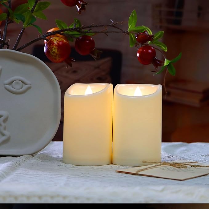CANDLE CHOICE Waterproof Outdoor Battery Operated Flameless Candles with Timer Flickering Plastic Resin Electric LED Pillar Lights for Lantern Patio Garden Wedding Party Decorations 3x4 Inches 2 Pack-VerdiqueGarden