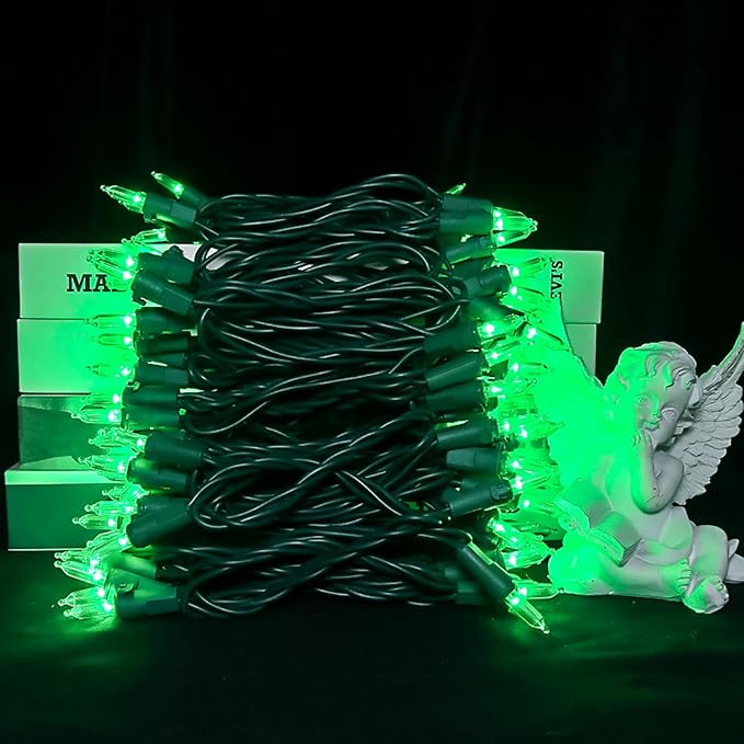 Green Christmas LED Lights - 2 Pack 100 Count Green Christmas String Lights for Tree, Party, Holiday, Indoor/Outdoor St. Patrick's Day Decorations, 2 Sets 33 Feet Green Wire, UL Certified, Connectable-VerdiqueGarden