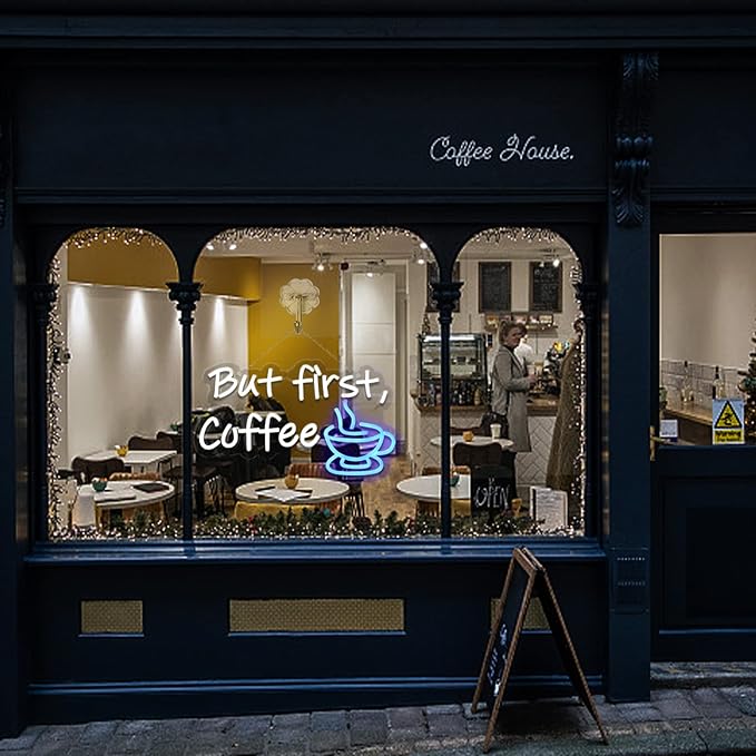 But First Coffee Neon Sign for Coffee Bar Pub Decor,Wall Art Decoration For Restaurant Living room,Led Light of Cafe,USB Power Supply With Metal Chain.-VerdiqueGarden