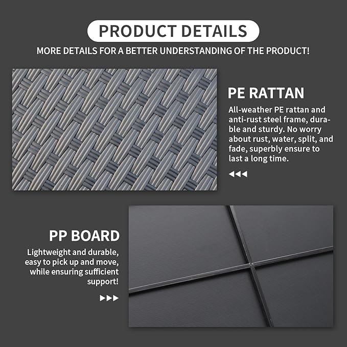 Rattaner Patio Coffee Table with Storage Wicker Outdoor Coffee Table and All-Weather Wicker Side Table with Waterproof Cover, Black-VerdiqueGarden