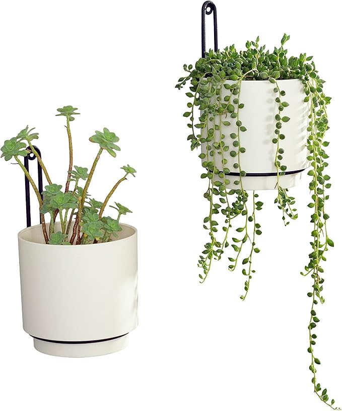 Wall Mounted Hanging Planter Vase & Geometric Wall Decor Polypropylene Container - Dia.5.91" - Sylinder Shape, White, Set of 2-VerdiqueGarden