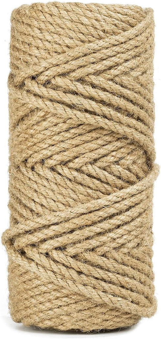 100 Feet 5mm Jute Twine, Heavy Duty Jute Rope, Natural Hemp Rope for DIY Arts Crafts, Gardening, Bundling，Home Decorating, Cat Scratching Post-VerdiqueGarden