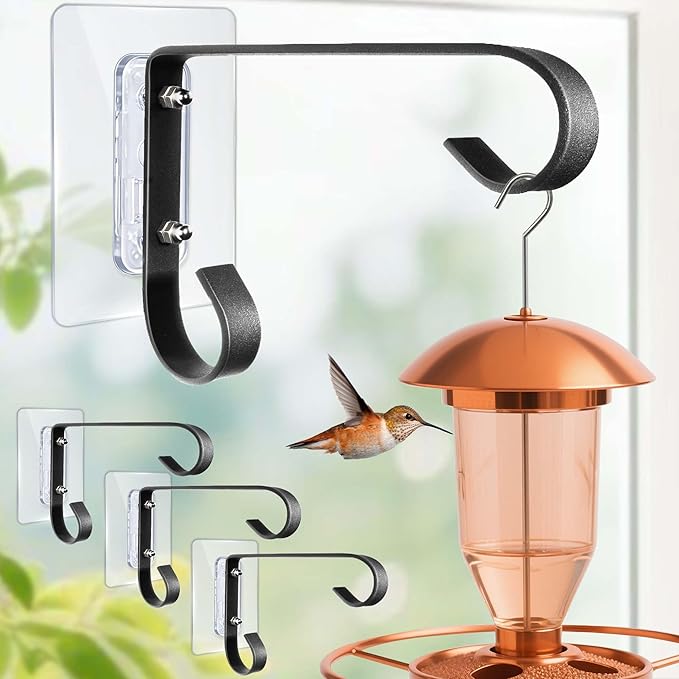 Bird Feeder Hanger Window Mount: Metal Hanging Bird Feeder 6Inch - Geometric Window Hummingbird Feeder - for Outside Decorative - 4pcs-VerdiqueGarden