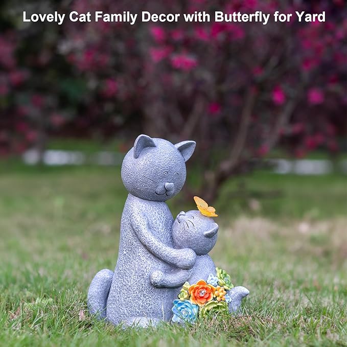 Solar Garden Statues Loving Cat Figurine Lights for Outside, Yard Decorations Outdoor, Garden Christmas Decor Unique Birthday Housewarming Gifts for Mom, Women-VerdiqueGarden