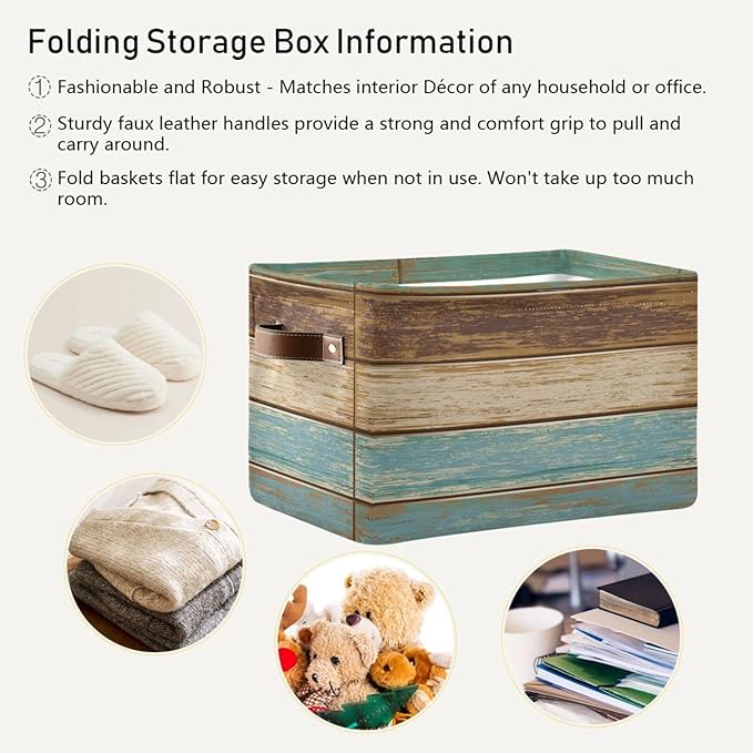 Wood Print Rectangular Storage Basket Retro Vintage Organizer Bin Shelf Baskets For Clothes Gifts For Home Office Dorm-VerdiqueGarden