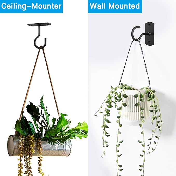 Ceiling Hooks for Hanging Plants 4Pack 4in for Plants,Lights,Planters,Lanterns,Hanging Bird Feeders,Wind Chimes,Indoor&Outdoor Decoration Hooks Black-VerdiqueGarden