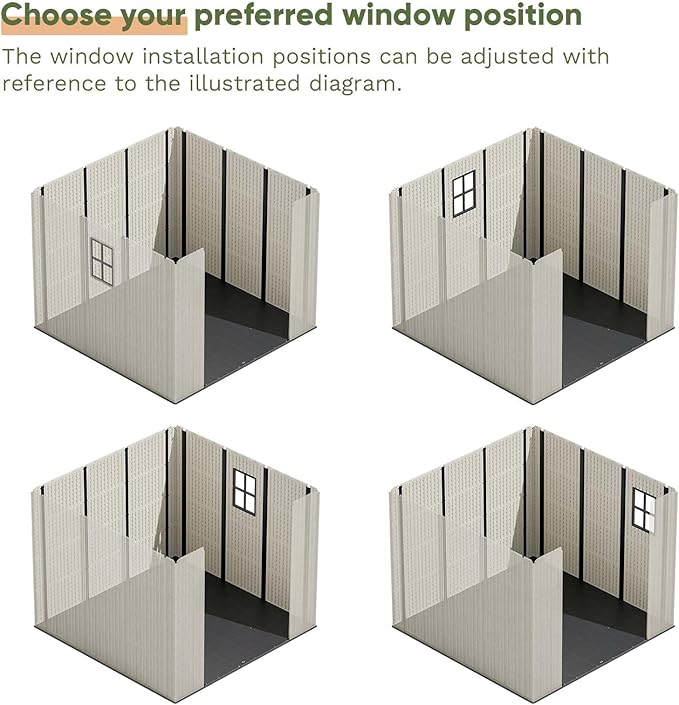 Patiowell 8 x 8 FT Plastic Outdoor Storage Shed with Floor, Resin Shed with Window and Lockable Door for Garden, Backyard, Tool Storage Use, Easy to Install in Beige (Kick-it Shed)-VerdiqueGarden