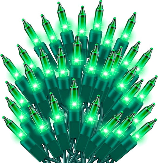 Ultra-Bright Connect End to End Green Christmas Mini Light 300L 63.8Ft(2Sets-Each 150L)UL Listed Incandescent Bulb String Light for Indoor Outdoor Holiday Garden Party Christmas Tree Decor-VerdiqueGarden