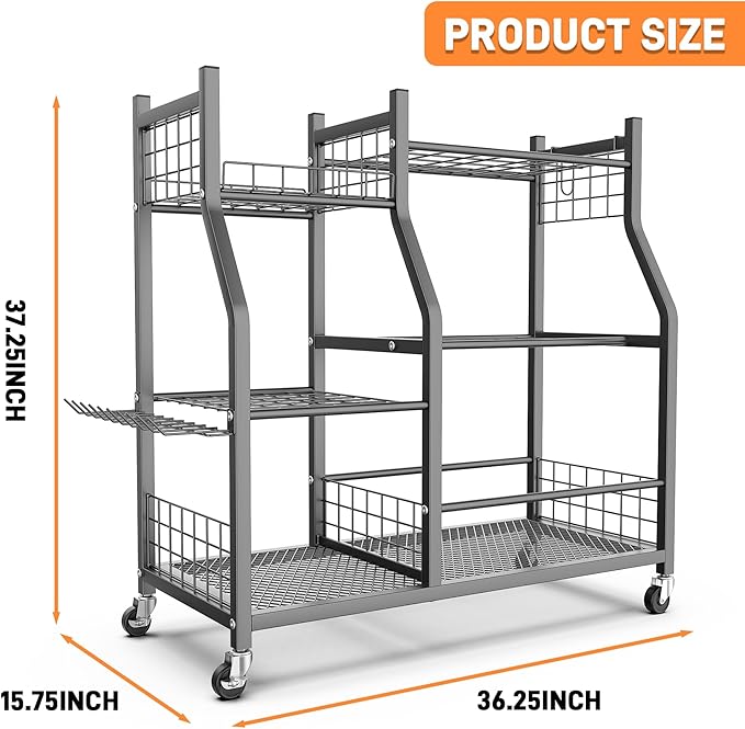 TORACK Garden Tool Organizer with Wheels, Rakes Shovels Yard Tools Stand for Garage, Shed, Garden, Indoor/Outdoor Long-Handled Tools Cart-VerdiqueGarden