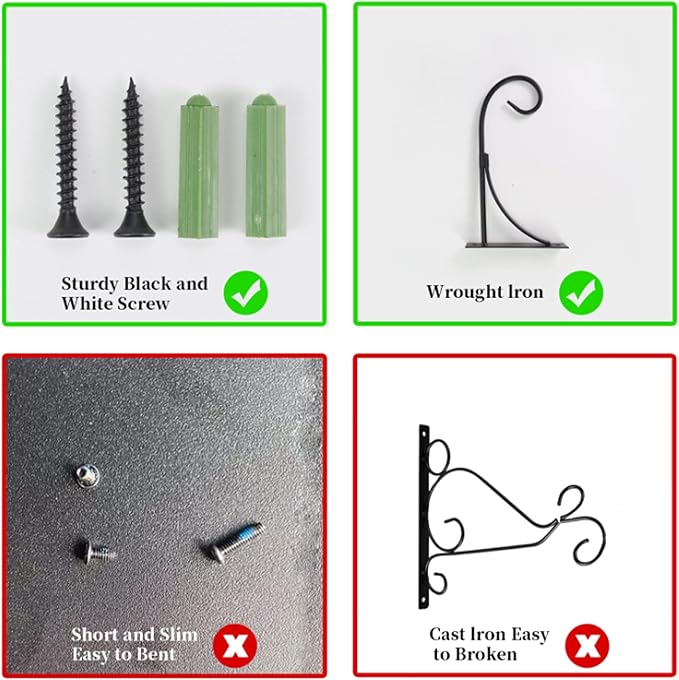 Simply Style Metal Hanging Plant Brackets 10inch, Pack of 2, Wall Mount Plant Hangers, Planter Hooks for Flower Baskets, Bird Feeders in Corridor/Patio/Porch/Garden-VerdiqueGarden