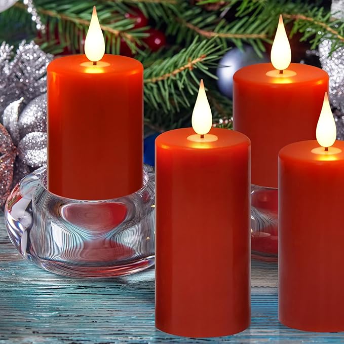 Flameless Flickering Battery Operated Candles 9PACK Real Wax Pillar LED Candles with 10-Key Remote Control and 24 Hours Timer for Wedding, Party, Home Decoration (Red)-VerdiqueGarden