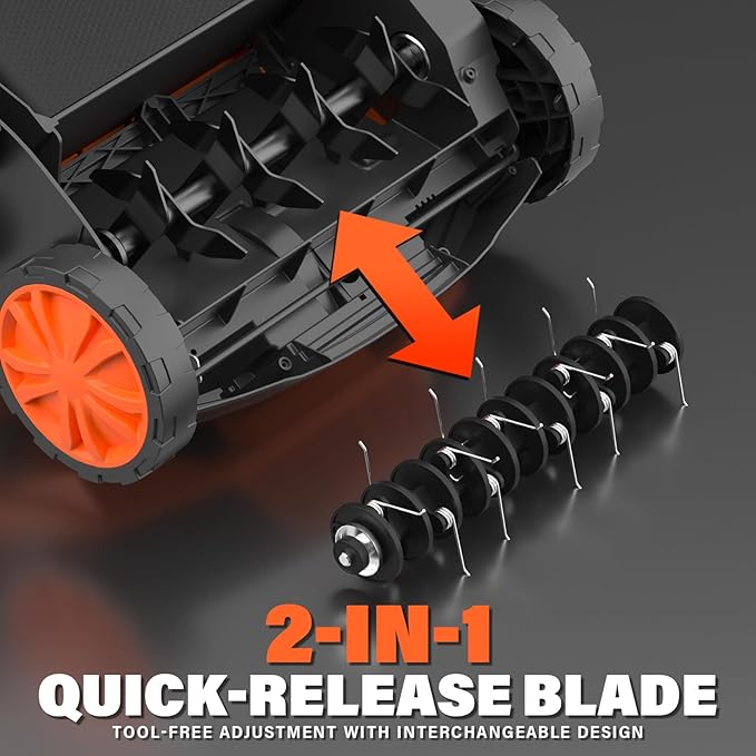 MAXLANDER 15” 13 Amp Electric Dethatcher and Scarifier, 2-in-1 Lawn Dethatcher with 5-Position Depth Adjustment, 45L Removable Collection Bag, Airboost Technology Increases Lawn Health-VerdiqueGarden