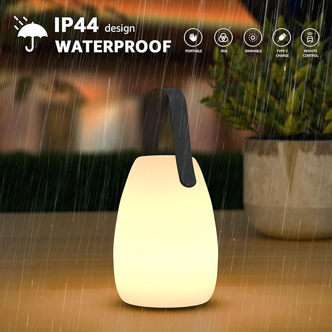 uuffoo 2 Pack Portable Outdoor Table Lamp, Dimmable Cordless Lamp with Remote and 7 RGB Colors IP44 Waterproof Hanging Lamp Indoor/Outdoor Night Lamp Lantern for Bedroom Garden Dining Camping-VerdiqueGarden