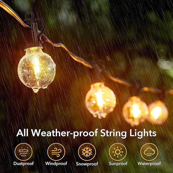 Brightown Outdoor String Lights - 100 FT Patio Lights with 50 LED G40 Globe Plastic Bulbs, All Weatherproof Connectable Commercial Hanging Light for Outside Backyard Porch Cafe-VerdiqueGarden