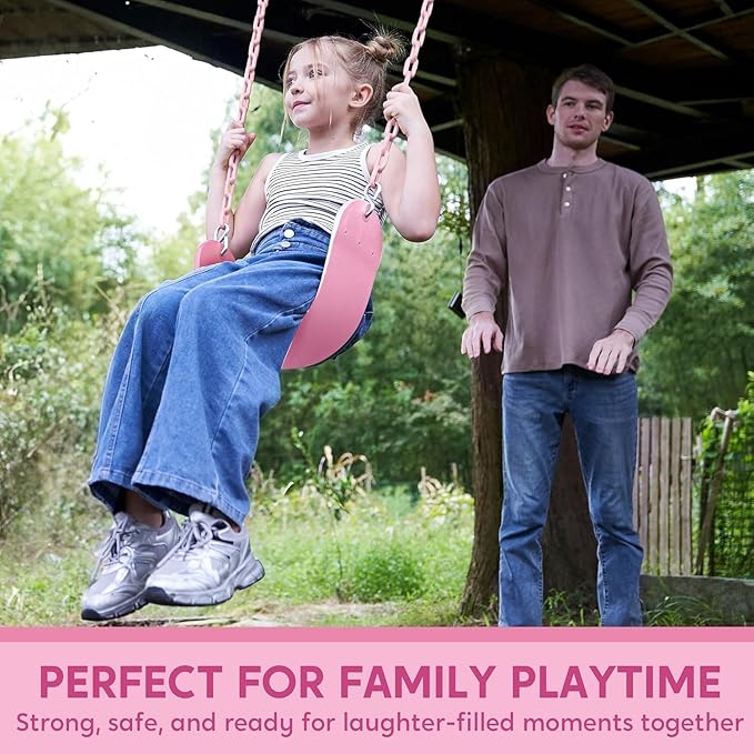 TURFEE Heavy Duty Swing Seat Pink Color with 66” Chain, Swing Set Accessories Replacement with Snap Hooks for Kids Outdoor Play Playground-VerdiqueGarden