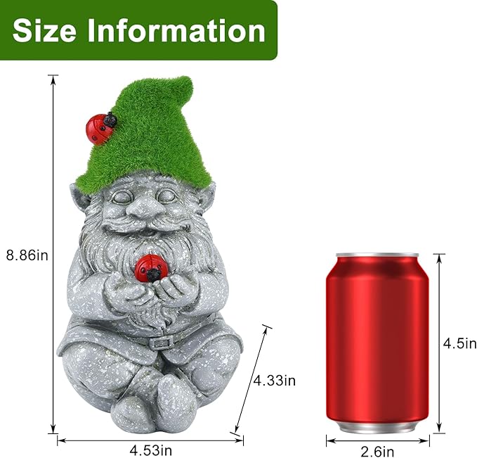 Solar Gnomes Garden Statues, Outdoor Lighted Gnome with Ladybugs Garden Decor Waterproof Figurines for Patio Porch Balcony Yard Lawn Lantern, Yard Art Decorations Gifts for Garden Patio Lawn-VerdiqueGarden