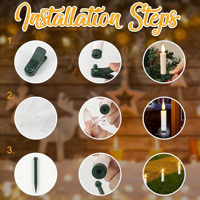 DRomance Christmas Tree Flameless Taper Candle Lights Battery Operated with 10-Key Remote and Timer, 10 Pack Plastic 3D Wick Flickering LED Taper Candles Multi-Using Home Garden Holiday Decor 3.4"-VerdiqueGarden