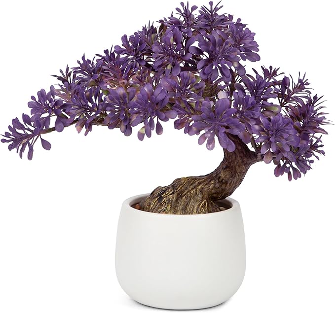 Purple Artificial Bonsai Tree Juniper Faux Plants Indoor Fake Plants Decor with Ceramic Pots for Home Table Office Desk Bathroom Shelf Bedroom Living Room Farmhouse Decorations-VerdiqueGarden