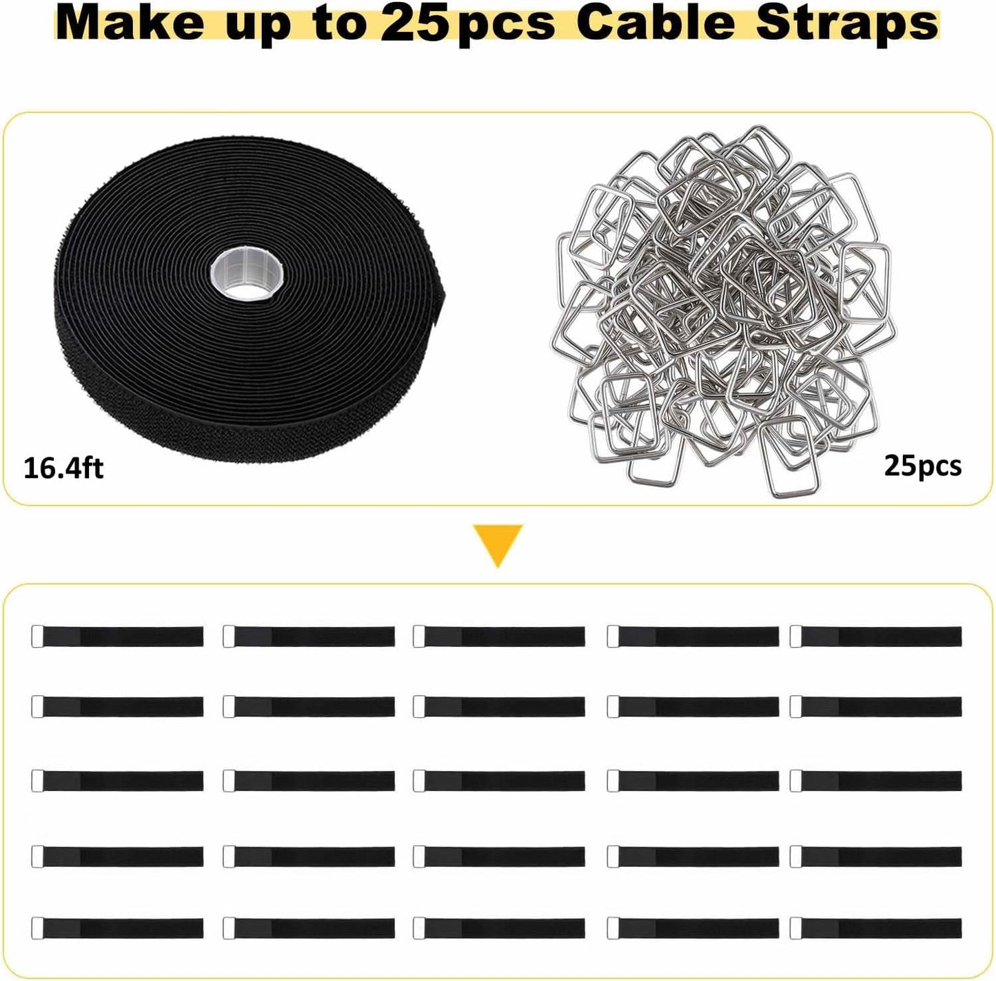 1"x16ft Hook and Loop Straps with 25 Metal Buckles, Adjustable Fastening Cable Straps, Cut-to-Length Cinch Strap, Reusable Nylon Securing Cord Ties for Organizer or Storage, 1 inch Wide, Black-VerdiqueGarden