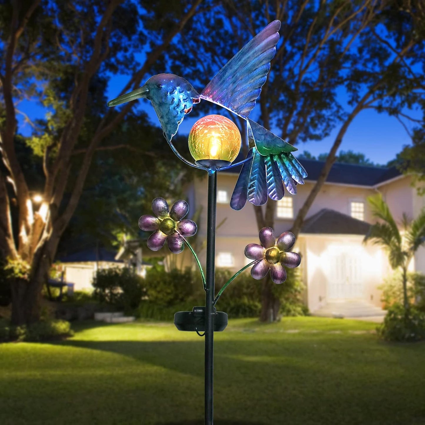 Afirst Solar Garden Stake Lights - Outdoor Waterproof Decorative Solar Hummingbird LED Warm Crackled Glass Globe Lights for Walkway, Pathway, Yard, Lawn-VerdiqueGarden