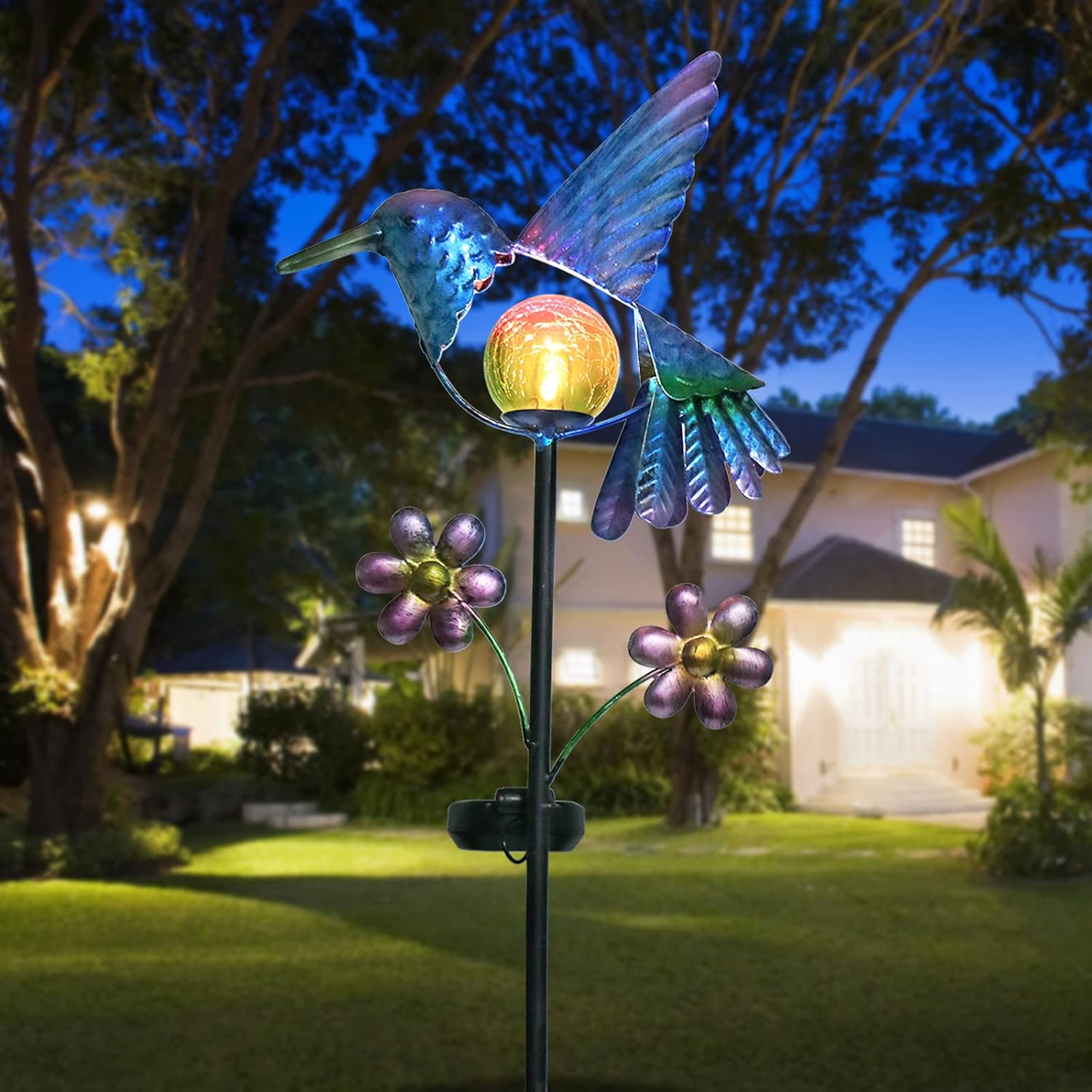 Afirst Solar Garden Stake Lights - Outdoor Waterproof Decorative Solar Hummingbird LED Warm Crackled Glass Globe Lights for Walkway, Pathway, Yard, Lawn-VerdiqueGarden