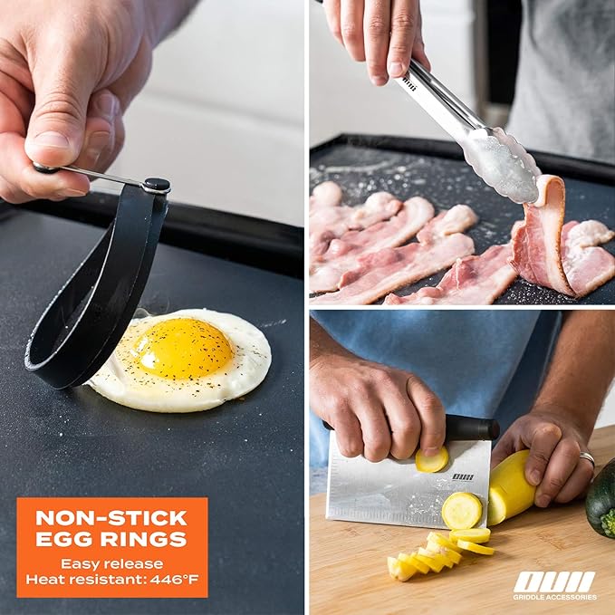 Flat Top Griddle Accessories Set for Blackstone and Camp Chef Griddle - 14 Pieces Set with Griddle Cleaning Kit & Carry Bag! Metal Spatula, Griddle Scraper, Egg Rings for Teppanyaki & Gas Grill-VerdiqueGarden