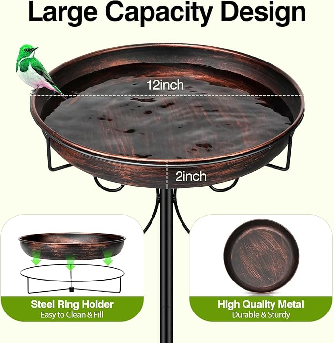 Daoeny 35In Metal Bird Bath for Outside, Vintage Freestanding Birdbaths & Birdfeeder, Bird Baths Feeder Bowl for Outdoors Garden Patio Yard Lawn Decor, Upgraded 5-Pronged Base (Antique Bronze)-VerdiqueGarden