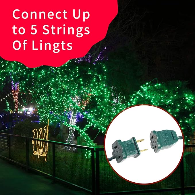 Ultra-Bright Connect End to End Green Christmas Mini Light 300L 63.8Ft(2Sets-Each 150L)UL Listed Incandescent Bulb String Light for Indoor Outdoor Holiday Garden Party Christmas Tree Decor-VerdiqueGarden