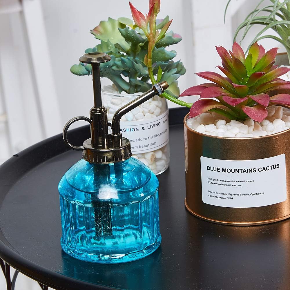 Glass Plant Mister Spray Bottle, Vintage Plant Water Spritzer Sprayer Mister, Succulent Watering Bottle with Top Pump, Small Glass Watering Can for Indoor Outdoor Houseplant - Blue-VerdiqueGarden