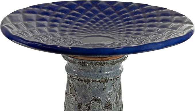 Sunnydaze Rennes Outdoor Ceramic Bird Bath - 22.5" H - UV- and Frost-Resistant - Glazed Bowl with Blue Lava Finish-VerdiqueGarden