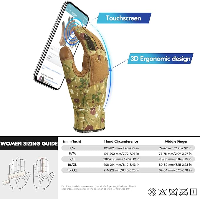 Vgo... 1Pair Gardening Gloves for Women, Goatskin leather Thorn Proof Working Gloves for Weeding, Digging, Raking, Pruning and Planting,Touchscreen (L,Light Green,GA7471)-VerdiqueGarden