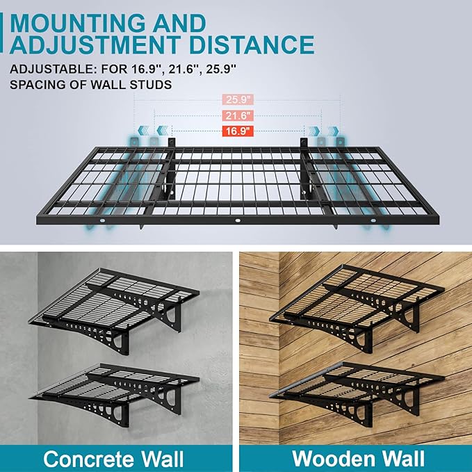 2-Pack 2×3ft Garage Wall Shelving, 24×36 inches Heavy Duty Wall Mounted Shelves, Garage Storage Shelf, 500 lbs Load Capacity, Black-VerdiqueGarden