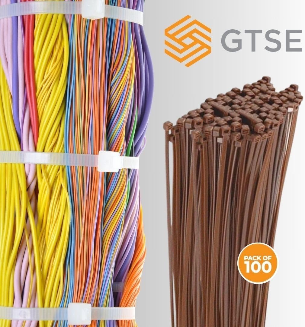 GTSE 12 Inch Brown Zip Ties, 100 Pack, 50lb Strength, UV Resistant Long Nylon Cable Ties, Self-Locking 12" Tie Wraps-VerdiqueGarden