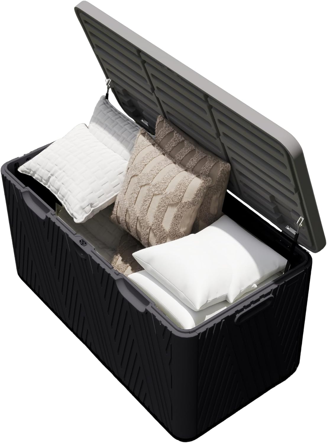 Kingdura 110 Gallon Outdoor Storage Box, Waterproof Resin Deck Box for Indoor and Outdoor Use, Lockable Storage Container for Patio Furniture Cushions Garden Tools (Black, 110 Gallon)-VerdiqueGarden