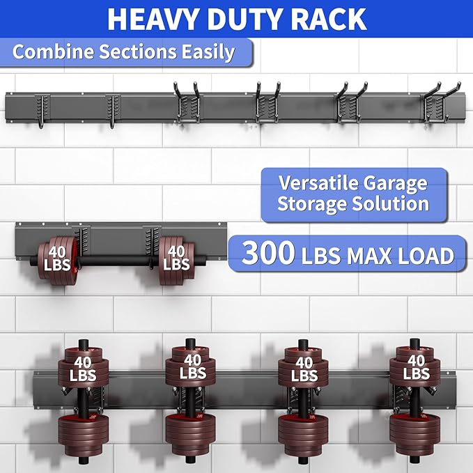 Garage Organization Tool Organizer Wall Mount, 32inch Heavy Duty Garden Tool organizer Storage System, Easy Install With 6 Adjustable Hooks, For Garage, Basement, Shed, Workshop(Black)-VerdiqueGarden