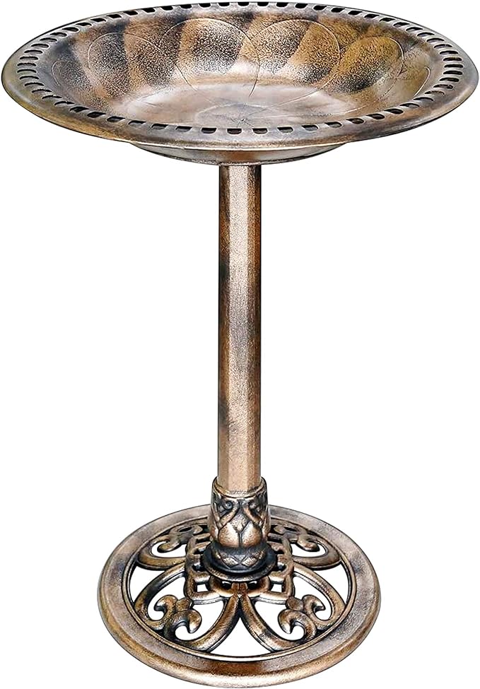 VIVOHOME 28 Inch Height Polyresin Lightweight Antique Outdoor Garden Bird Bath Copper-VerdiqueGarden