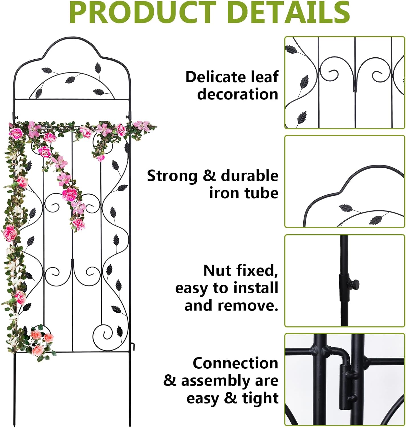 hogardeck Metal 60 * 18in Garden Trellis 2-Packs for Climbing Plants Flowers Vegetables Planting Arched Outdoor Decoration for Courtyards Lawns Gardens-VerdiqueGarden