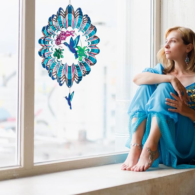 TUOKING Hummingbird Wind Spinners Outdoor Garden Decor 12 Inch 3D Hanging Wind Sculpture Stainless Steel Wind Spinner for Yard and Garden Decoration Worth Gift for Women-VerdiqueGarden