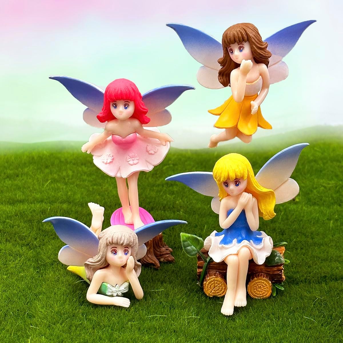 Suartus Miniature Fairy Figurines - 4Pcs Small Flower Fairies Ornaments Resin Mini Fairy Figurines Tiny Elf for DIY Fairy Garden Flower Pot Bonsai Micro Landscapes Craft Decoration Accessories-VerdiqueGarden
