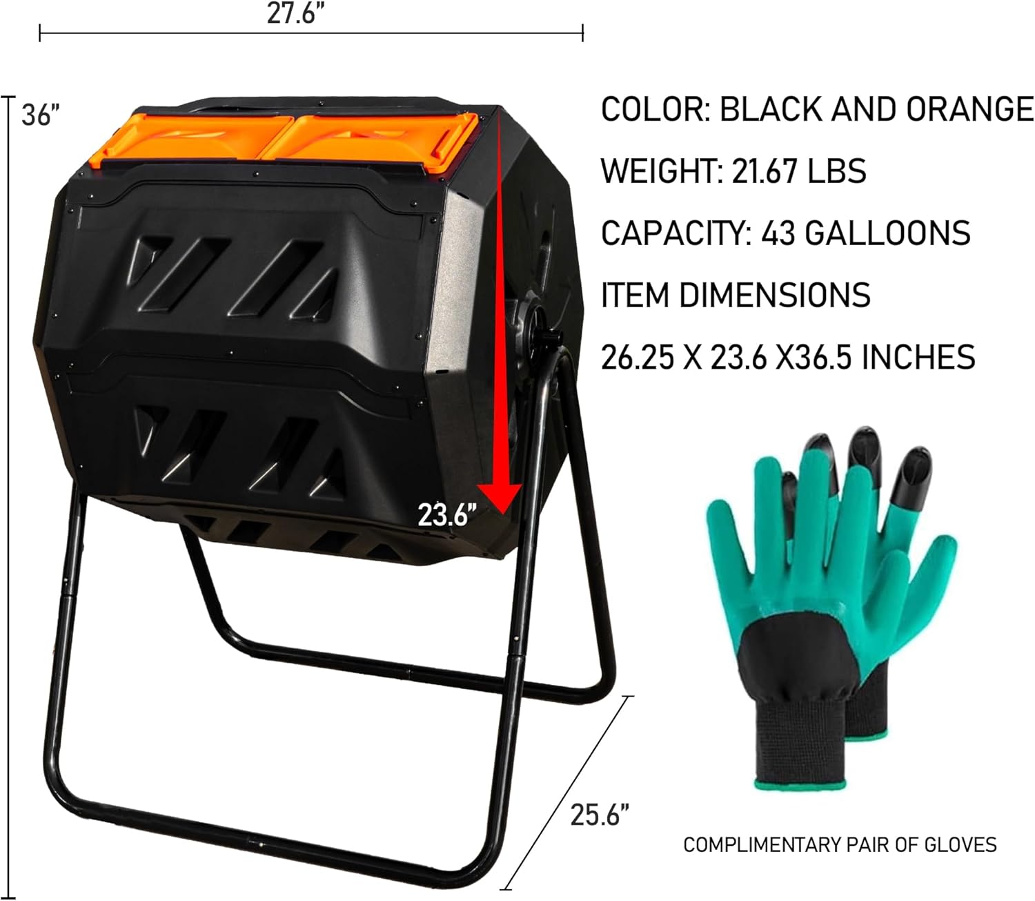 Hourleey Compost Bin Outdoor, 43 Gallon Dual Chamber Tumbling Composting Bin with Sliding Doors, Tumbler Rotating Batch Composter Bin for Garden Kitchen Yard-VerdiqueGarden