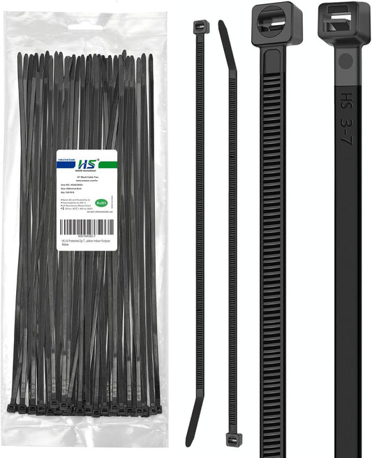 HS UV Protected Zip Ties 12 Inch (100 Pack) Self Locking Strong Plastic Wire Ties 12 Inch Black Nylon Cable Ties 50 LBS,Outdoor Indoor Purpose-VerdiqueGarden