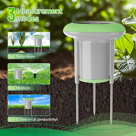 Smart 3-in-1 Soil Moisture/Temperature/Fertility Meter for Outdoor Plant, Soil Test Kit for Garden/Farming/Lawn, GreenVation Digital Soil Sensor with Tuya/Smart Life APP Push Notification-VerdiqueGarden