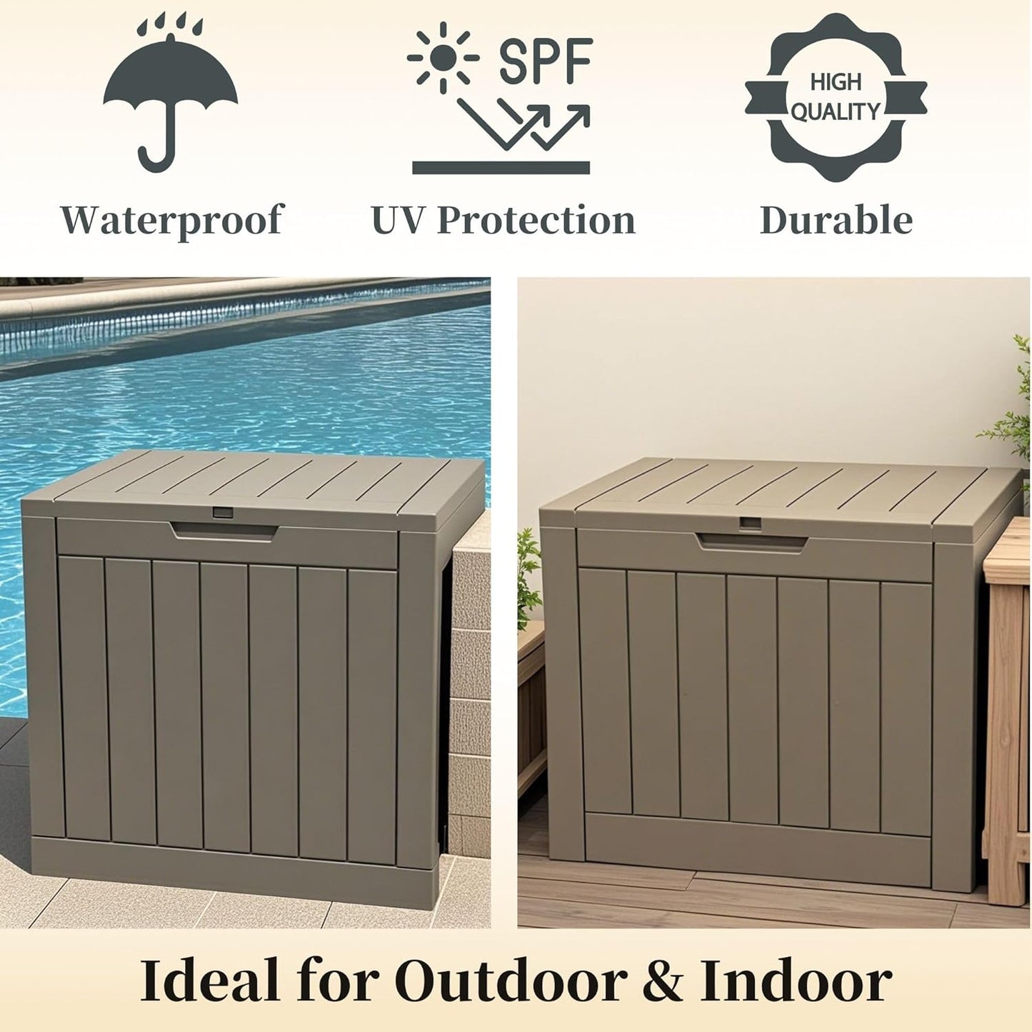 30 Gallon Waterproof Deck Box, Lockable Resin Storage Box for Patio Furniture Cushions Garden Tools and Outdoor Delivery Storage, Coffee-VerdiqueGarden