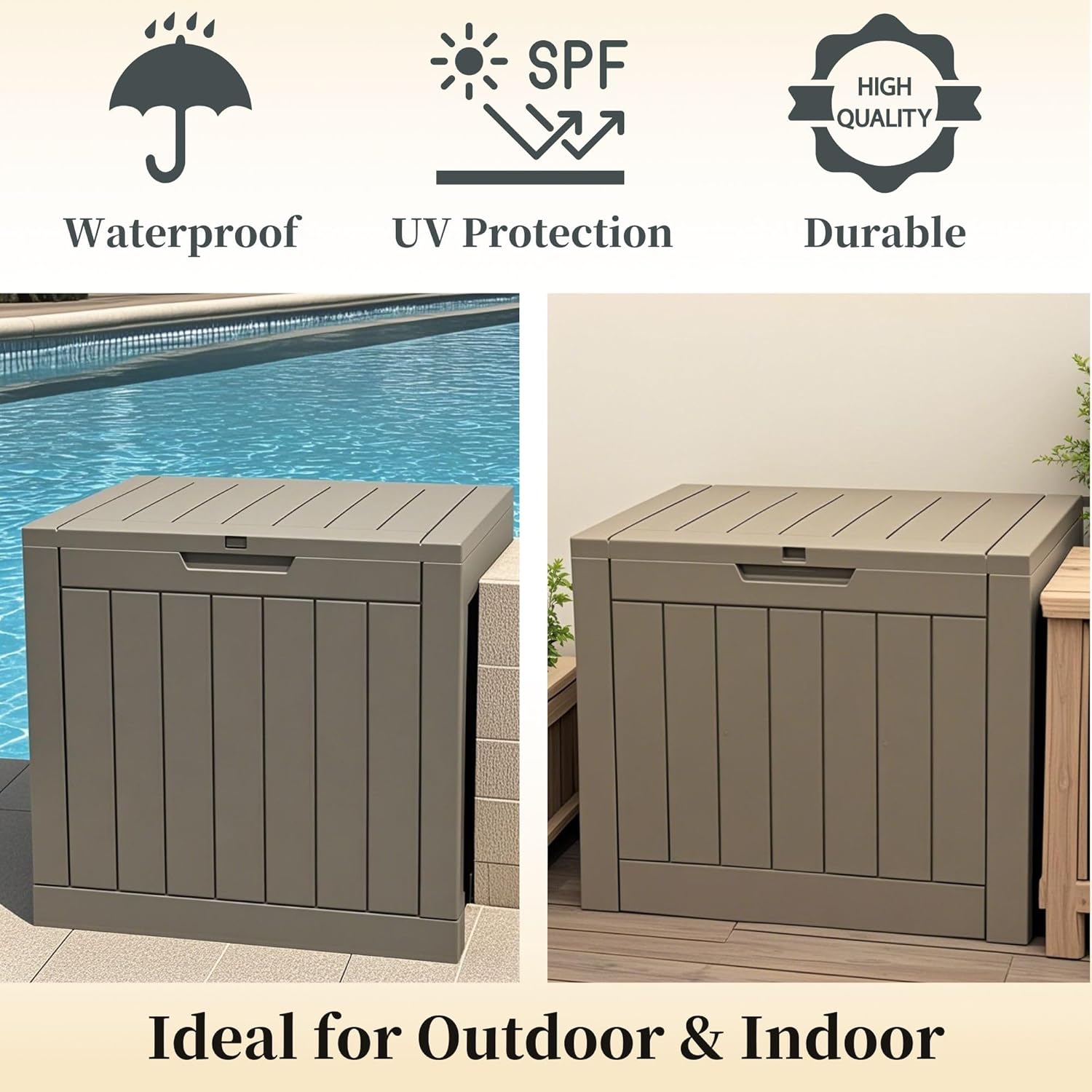 30 Gallon Waterproof Deck Box, Lockable Resin Storage Box for Patio Furniture Cushions Garden Tools and Outdoor Delivery Storage, Coffee-VerdiqueGarden