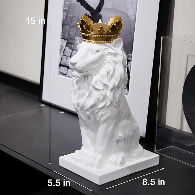 LCdecohome Sculptures Home Decor Lion Statue 15 Inch White Lion Decoration for Living Room 8.5 * 5.5 * 15 Inch-VerdiqueGarden