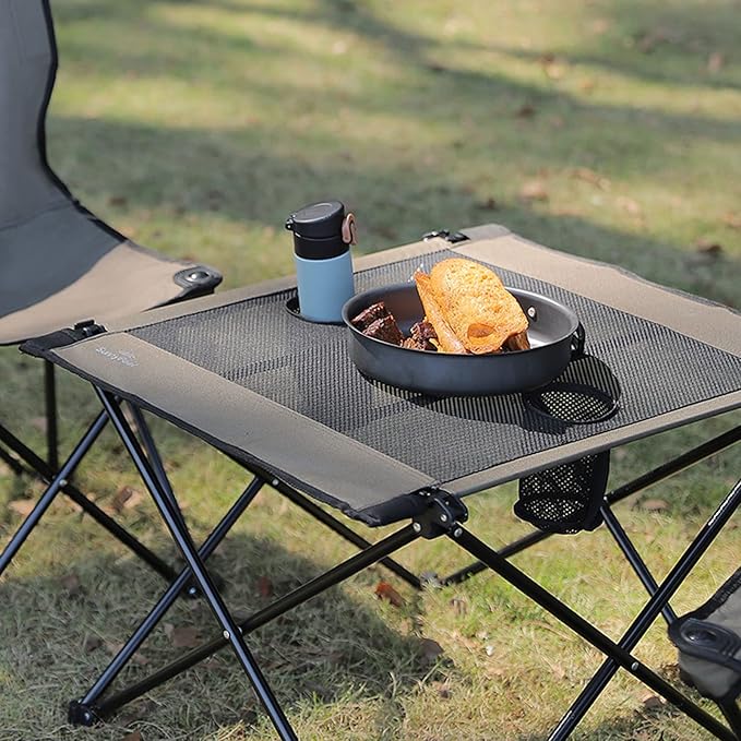SUNNYFEEL Outdoor Folding Table | Lightweight Mesh Compact Camping Table, Roll Up Top 2 People Portable Camp Tables with Carry Bag for Picnic/Cooking/Beach/Travel/BBQ-VerdiqueGarden
