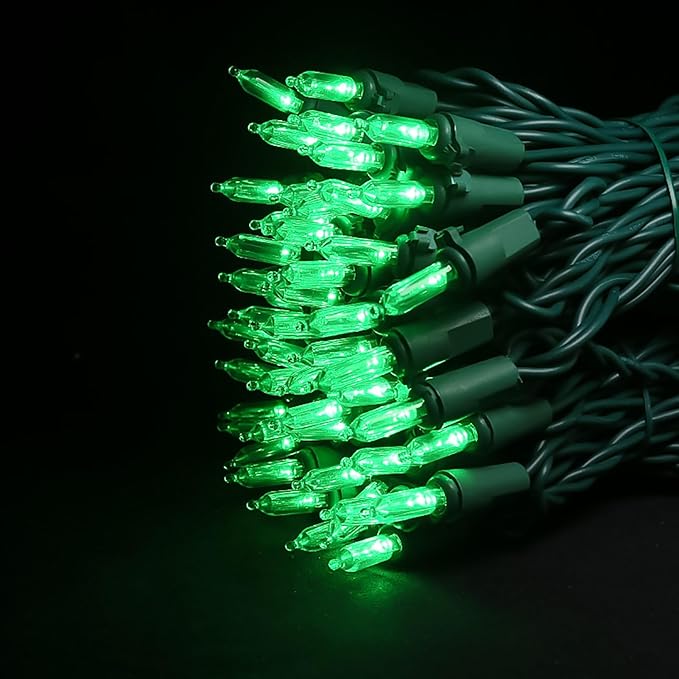 Green LED Christmas Lights - 100 Count Green Christmas String Lights for Tree, Party, Holiday, Indoor and Outdoor St. Patrick's Day Decorations, 33 Feet Green Wire, UL Certified, Connectable-VerdiqueGarden