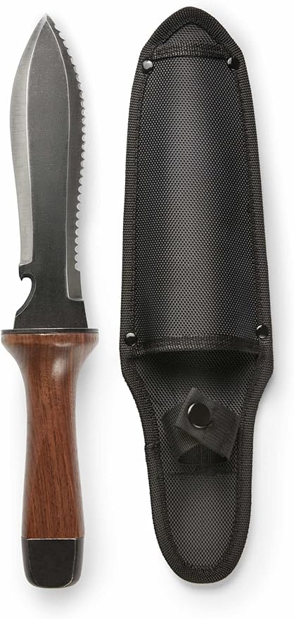 Hori Hori Garden Knife, Traditional Japanese Weeding Tool with ergonomic wooden handle. Large 7'inch blade with case. (Standard blade)-VerdiqueGarden