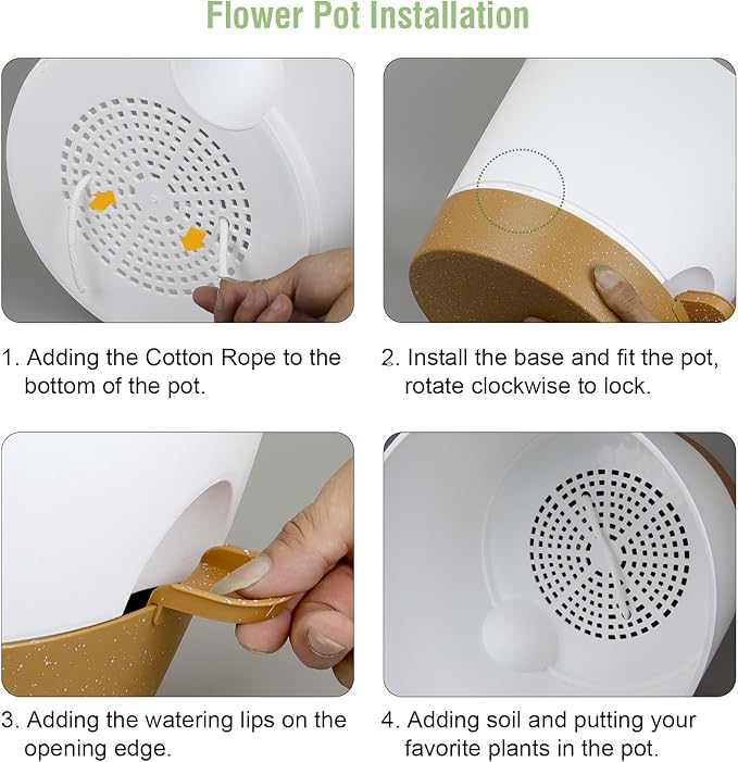 12 inch Large Self Watering Pots for Indoor Outdoor Plants, Flower Plant Pots with Drainage Holes for Garden House Plants, Plastic Planters with Reservoir for Home Plants, White with Brown-VerdiqueGarden