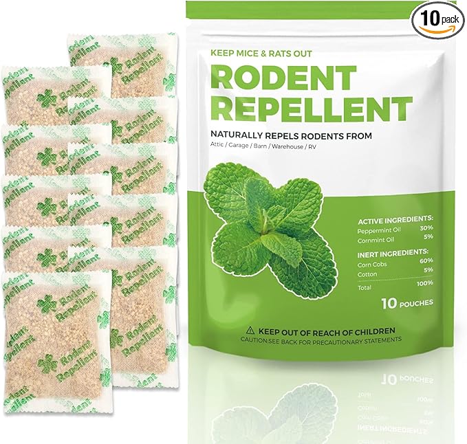 Mice Repellent Indoor, Peppermint Oil to Repel Mice and Rats, Extra-Strength Plant-Based Mice Repellent Rat Repellent for House Squirrel Repellent Rodent Deterrent for Indoor Use (Pack of 10)-VerdiqueGarden